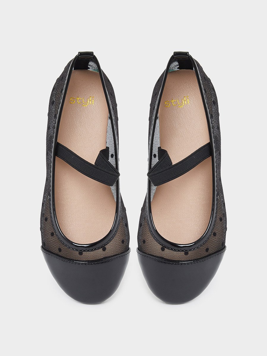 Girls Polka Dot Mesh Slip-On Ballerinas