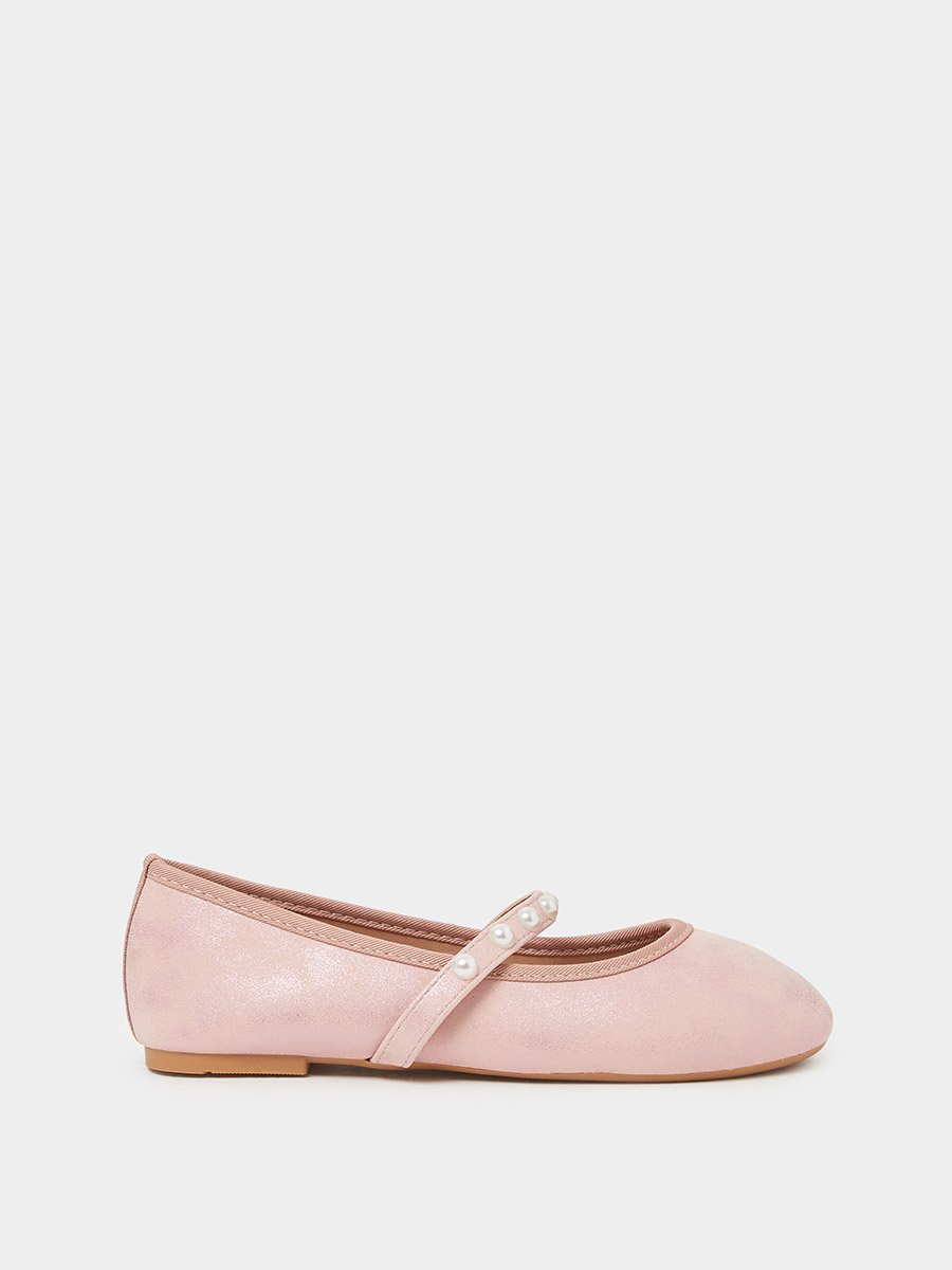 Pink Pearl Embellished Slip-On Ballerinas
