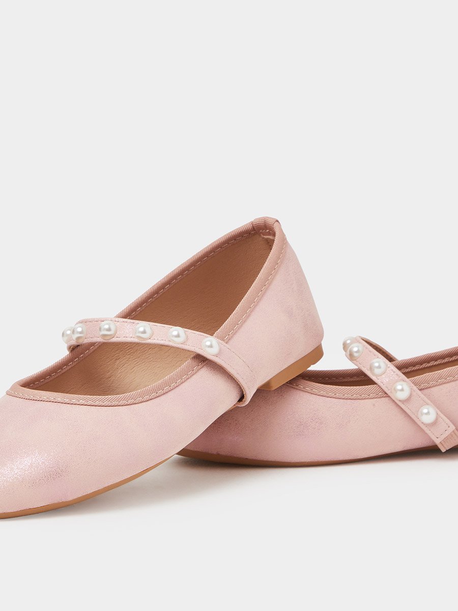 Pink Pearl Embellished Slip-On Ballerinas