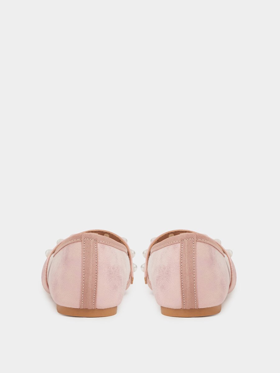 Pink Pearl Embellished Slip-On Ballerinas