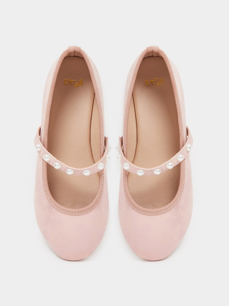 Pink Pearl Embellished Slip-On Ballerinas