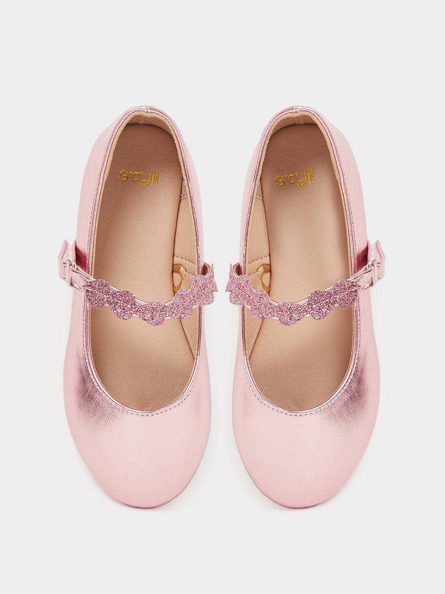 Girls Embellished Strap Ballerinas