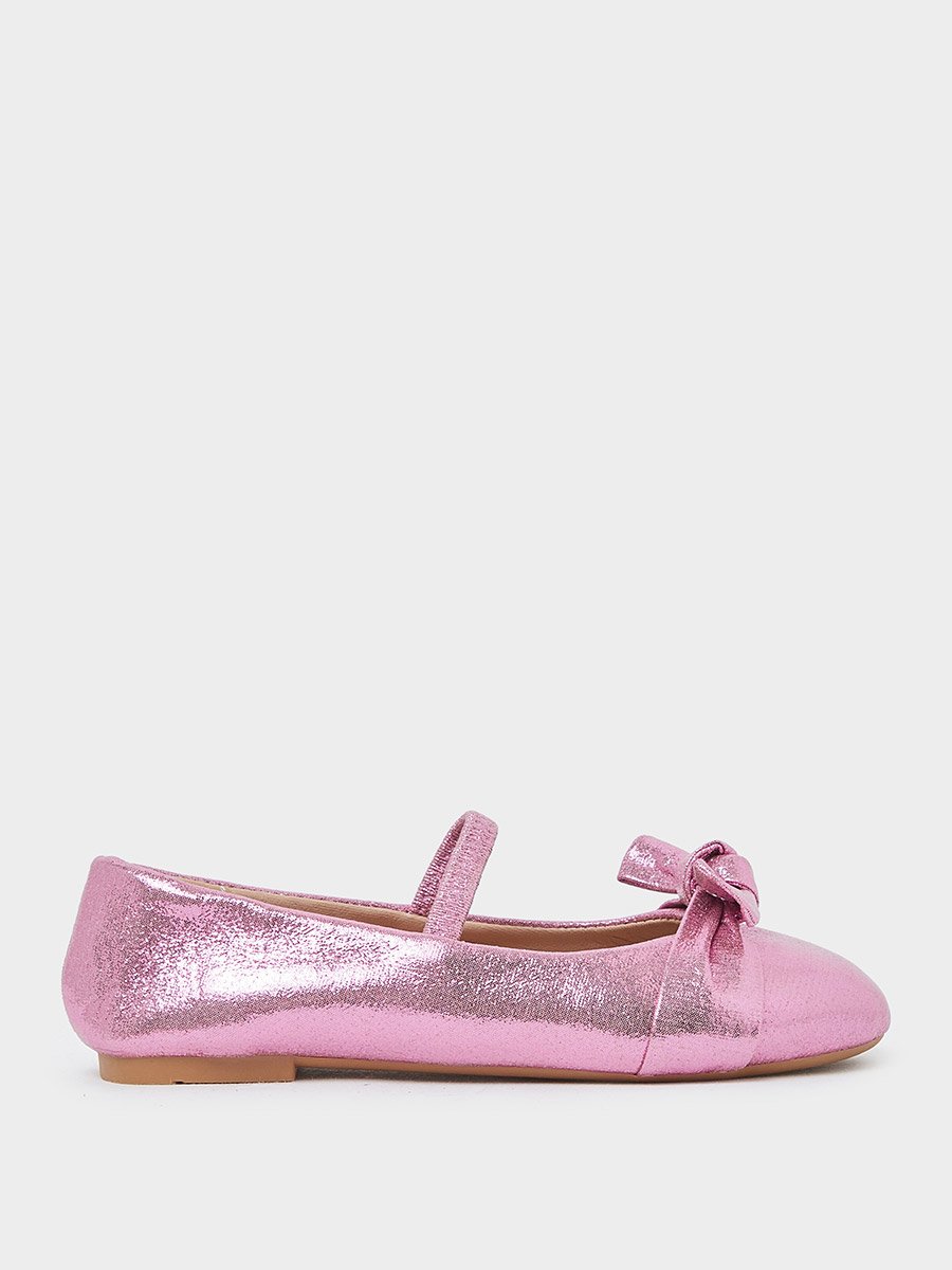 Girls Metallic Bow Ballerinas