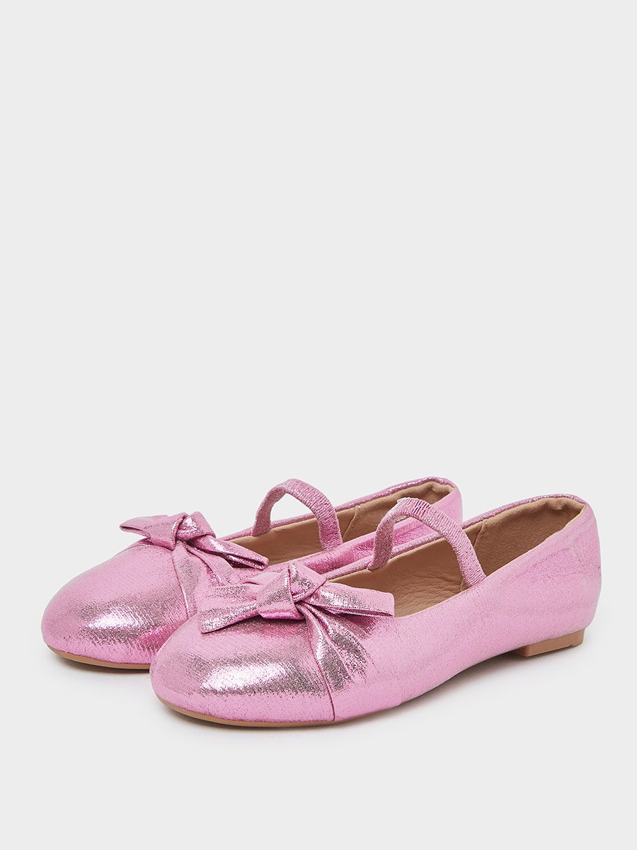 Girls Metallic Bow Ballerinas