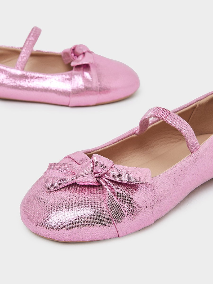 Girls Metallic Bow Ballerinas
