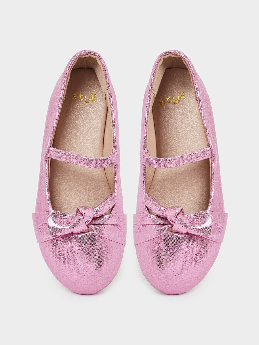 Girls Metallic Bow Ballerinas