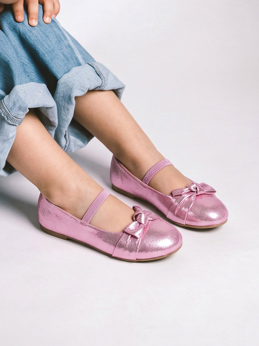 Girls Metallic Bow Ballerinas