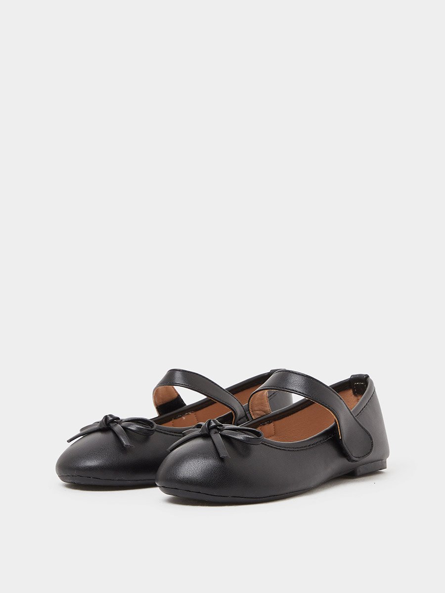 Girls Bow Detail Velcro Ballerina Shoes