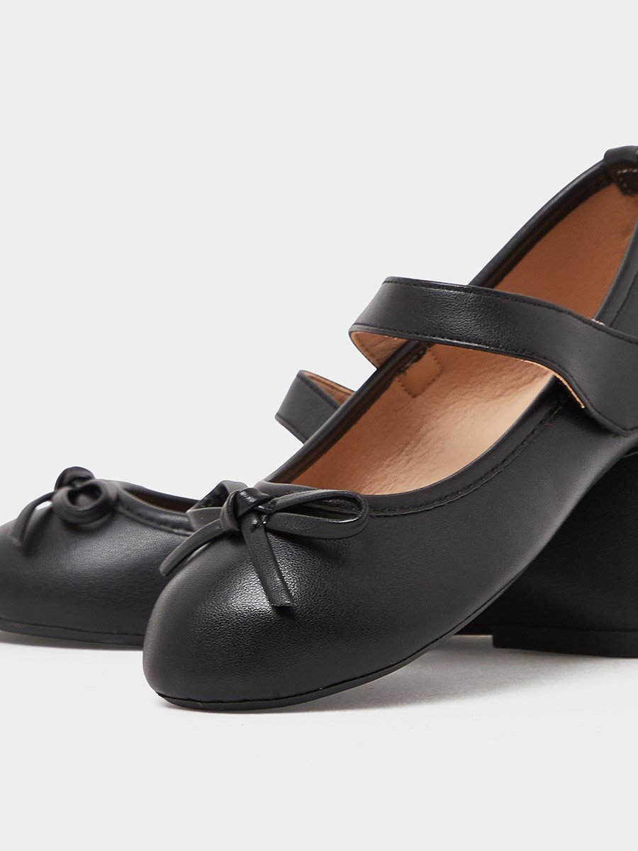 Girls Bow Detail Velcro Ballerina Shoes