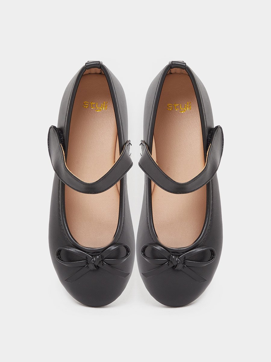 Girls Bow Detail Velcro Ballerina Shoes