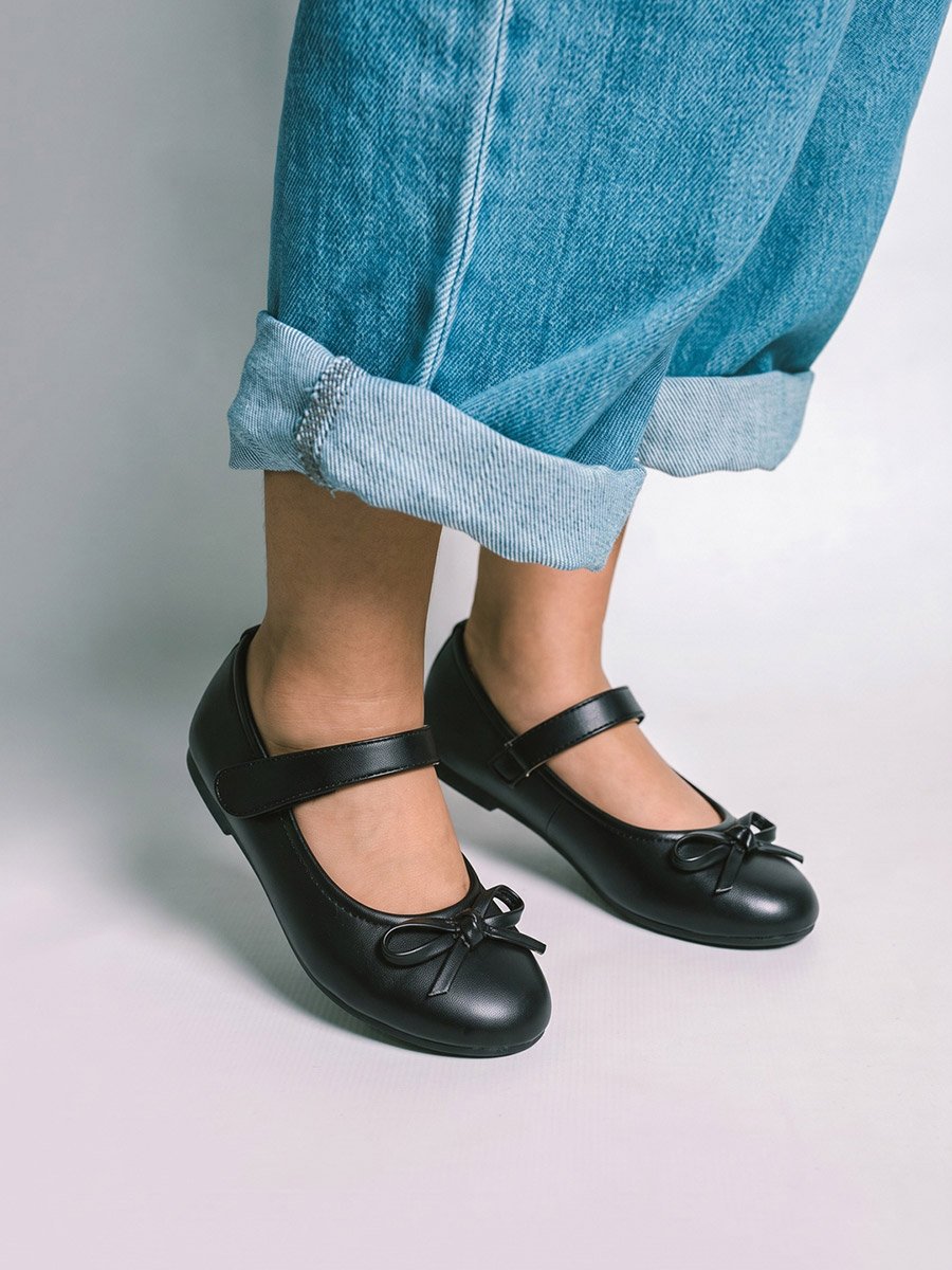 Girls Bow Detail Velcro Ballerina Shoes