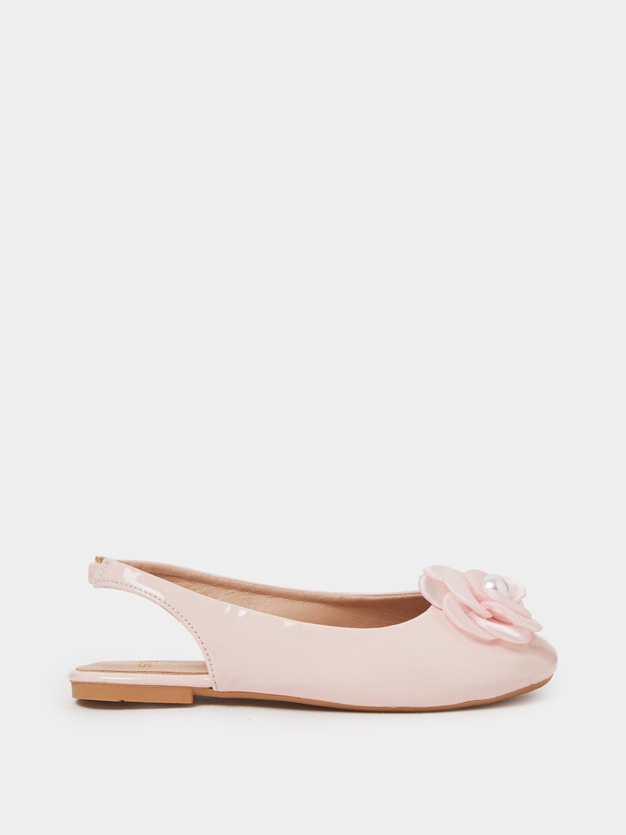 Girls Pink Slingback Ballerinas with Flower Detail