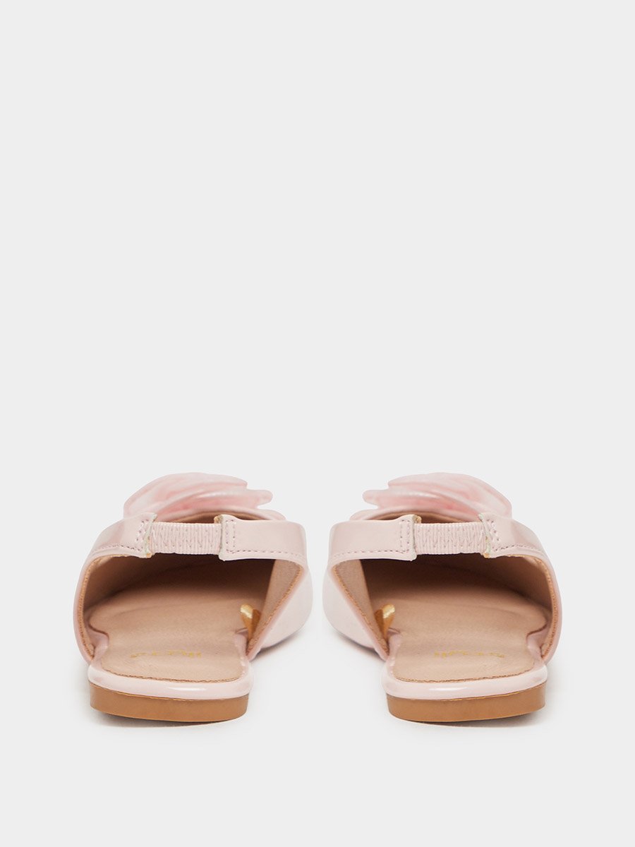 Girls Pink Slingback Ballerinas with Flower Detail