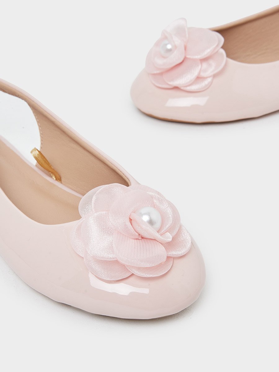 Teen Girls Patent Slingback Ballerinas with Flower Detail