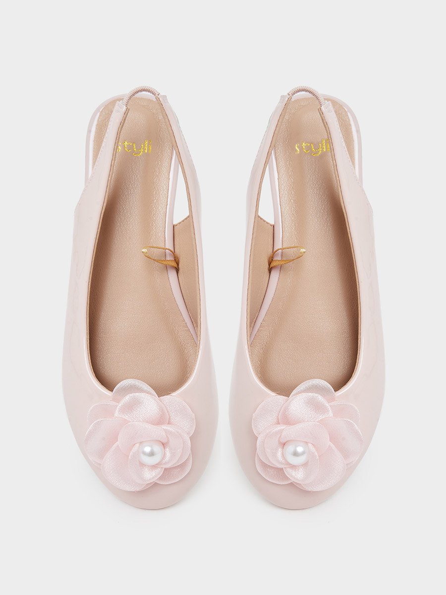 Teen Girls Patent Slingback Ballerinas with Flower Detail