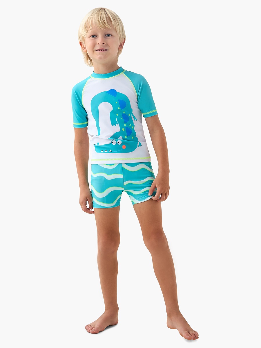 Boys Crocodile Print Rash Guard Set