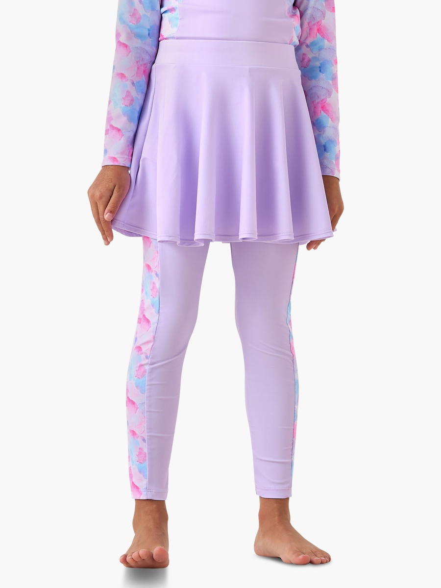 Mandarin Neck Swim Top and Leggings with Abstract Print