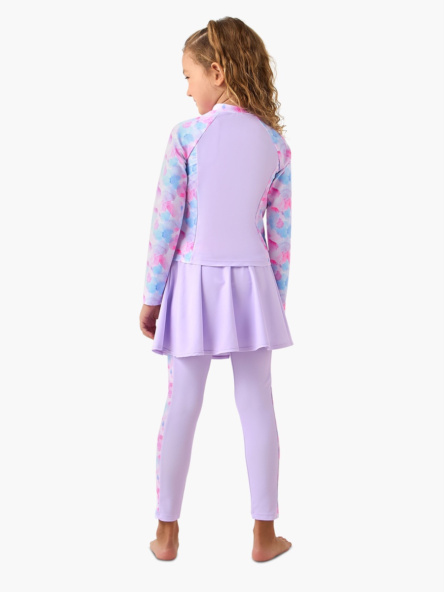 Mandarin Neck Swim Top and Leggings with Abstract Print