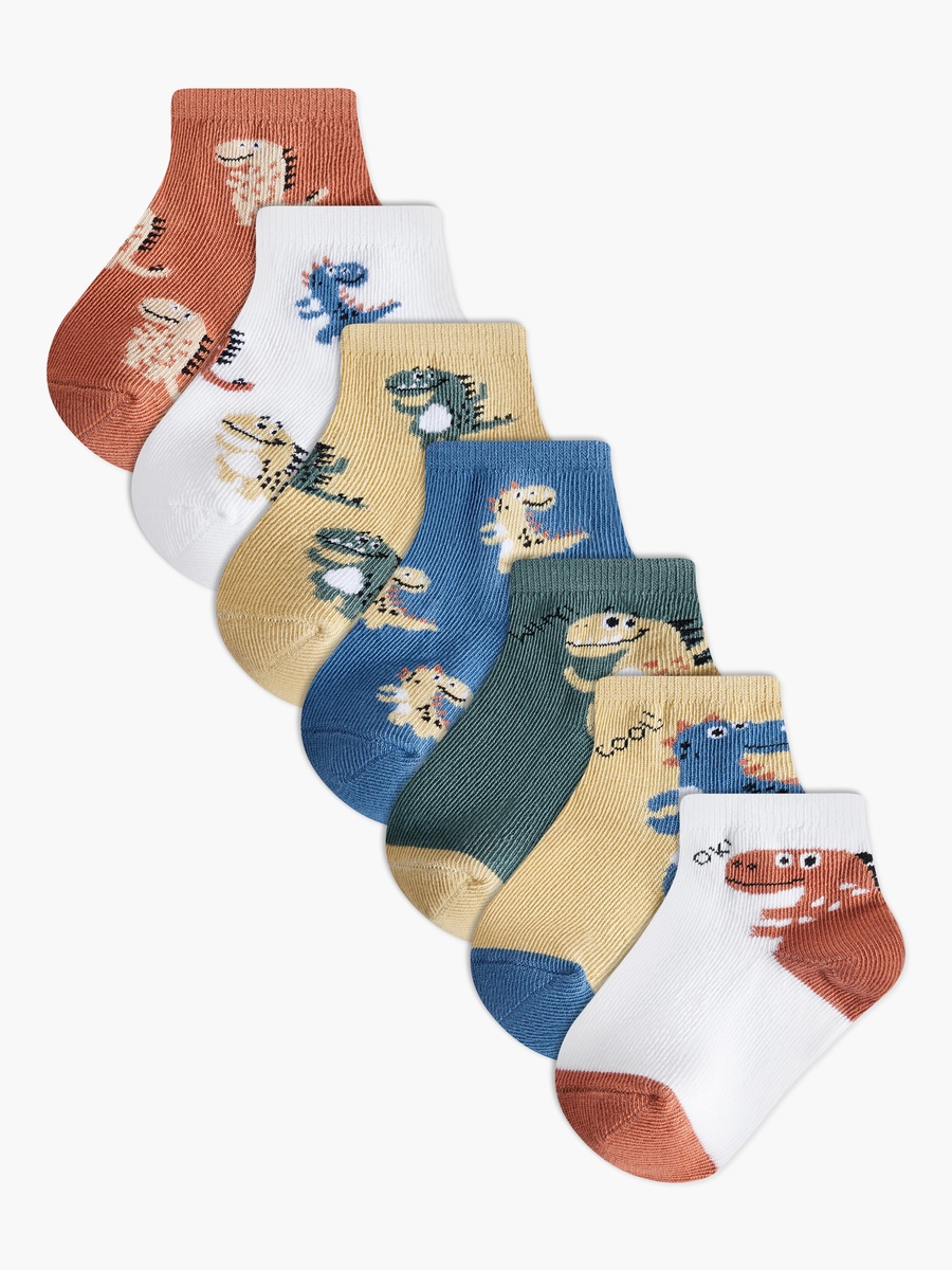 Pack of 7 Baby Boys Socks with Dinosaur Print
