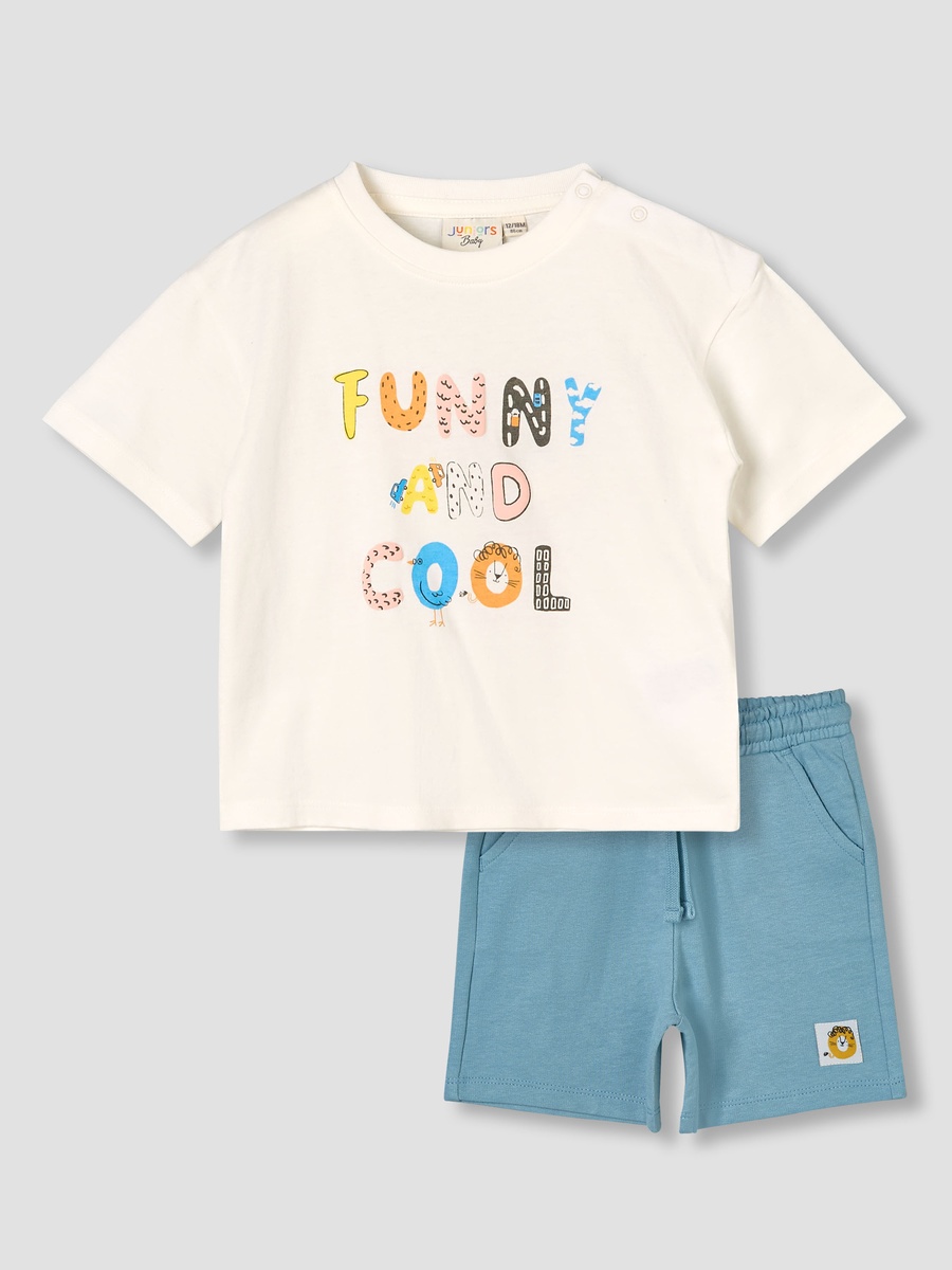 Crew Neck Short Sleeves T-Shirt and Shorts Set with Graphic Print