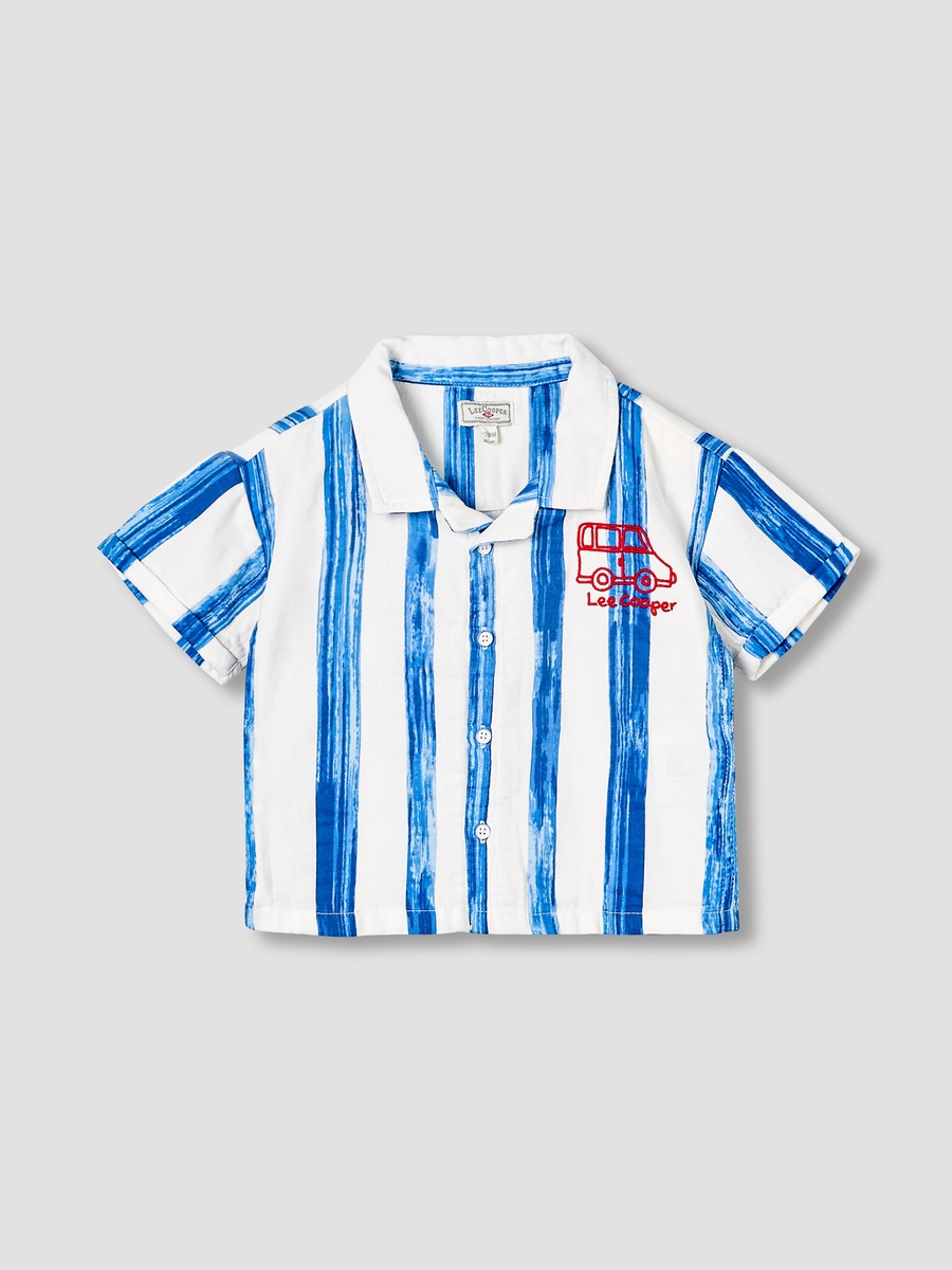 Camp Collar Short Sleeves Shirt and Shorts Set with Stripes