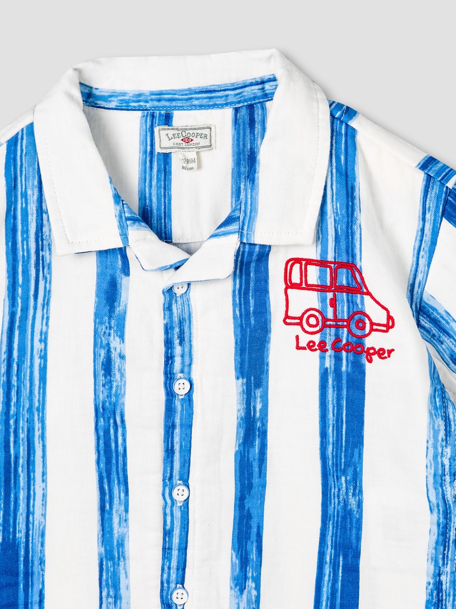 Camp Collar Short Sleeves Shirt and Shorts Set with Stripes