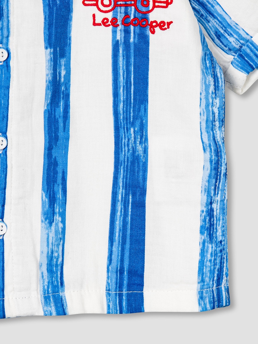 Camp Collar Short Sleeves Shirt and Shorts Set with Stripes
