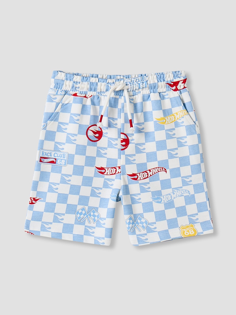 Crew Neck T-Shirt and Shorts Set with Hot Wheels Print