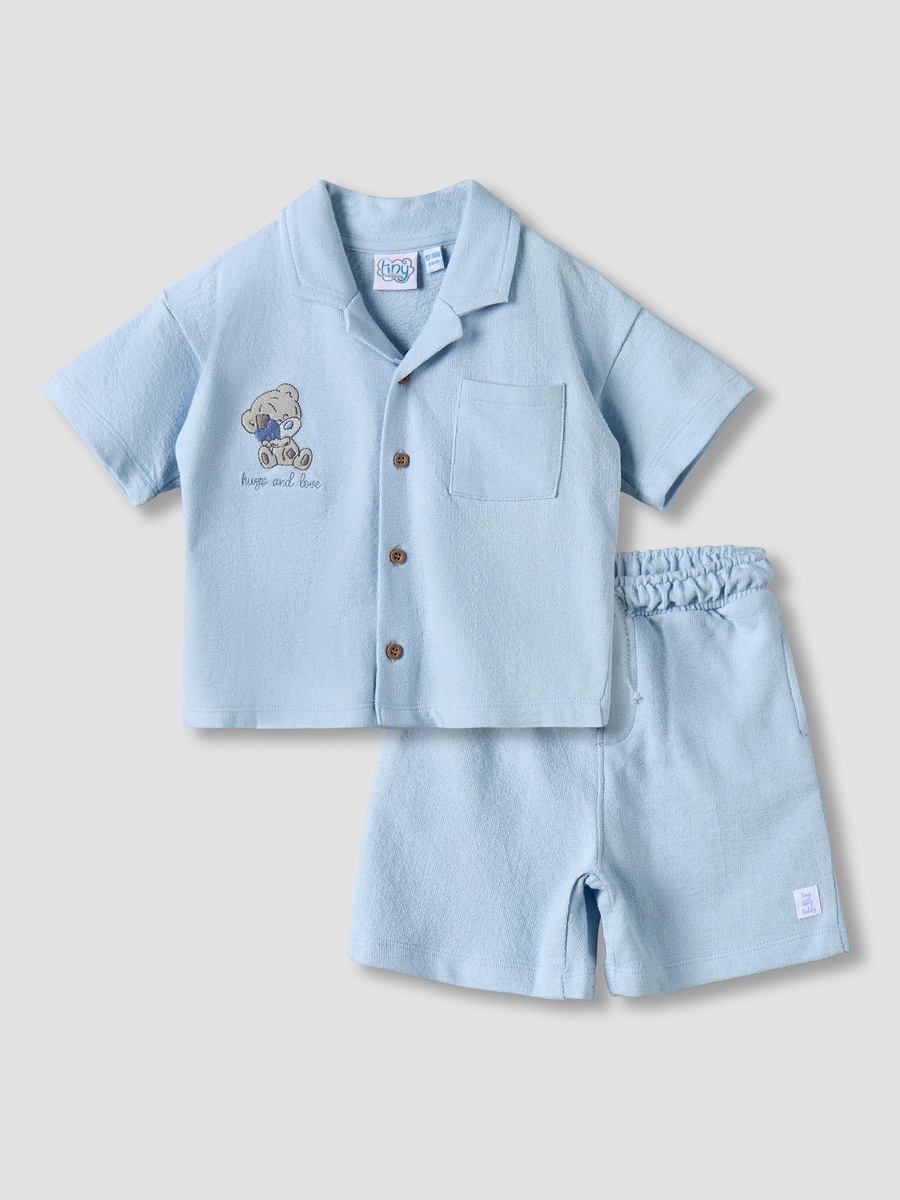 Collared Short Sleeves Shirt and Shorts Set with Embroidery