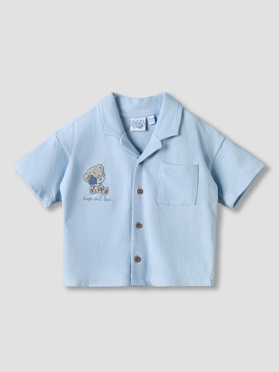 Collared Short Sleeves Shirt and Shorts Set with Embroidery