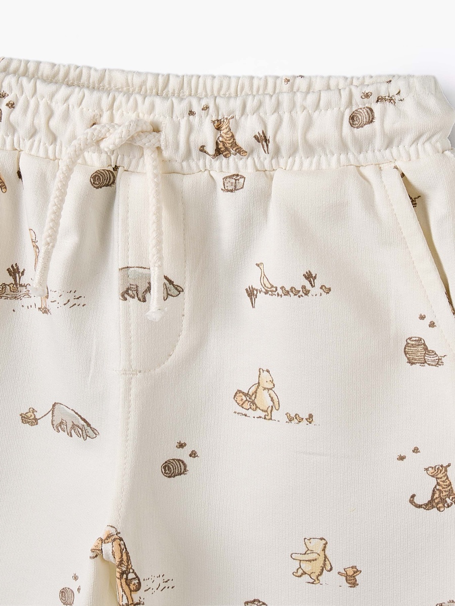 Collared Short Sleeves Polo T-Shirt and Shorts Set with Winnie the Pooh Print