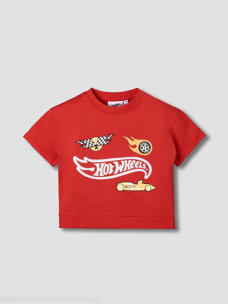 Crew Neck Short Sleeves T-Shirt and Shorts Set with Hot Wheels Print