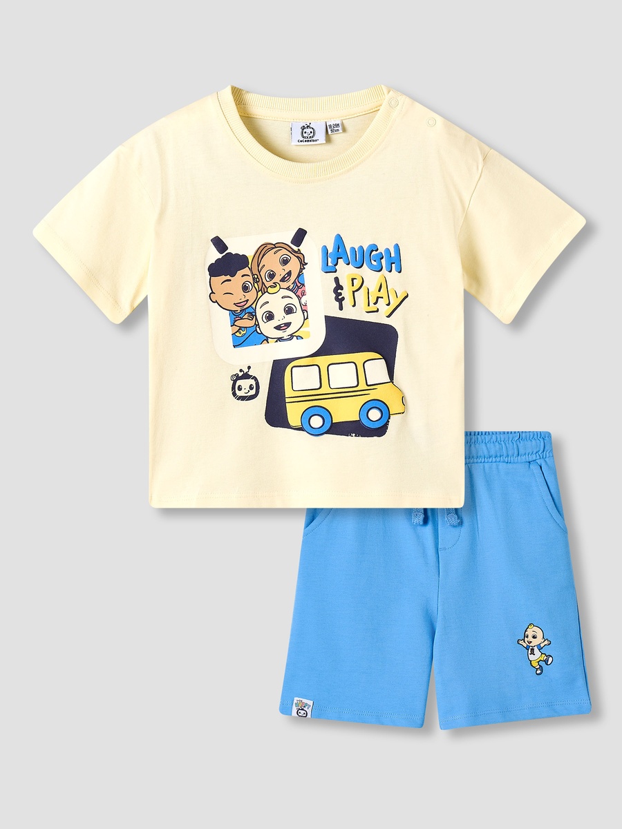 Crew Neck Short Sleeves T-Shirt and Shorts Set with Cocomelon Print