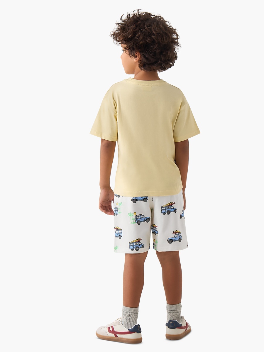 Set of 3 Crew Neck Short Sleeves T-Shirt and Shorts Set with Vehicle Print