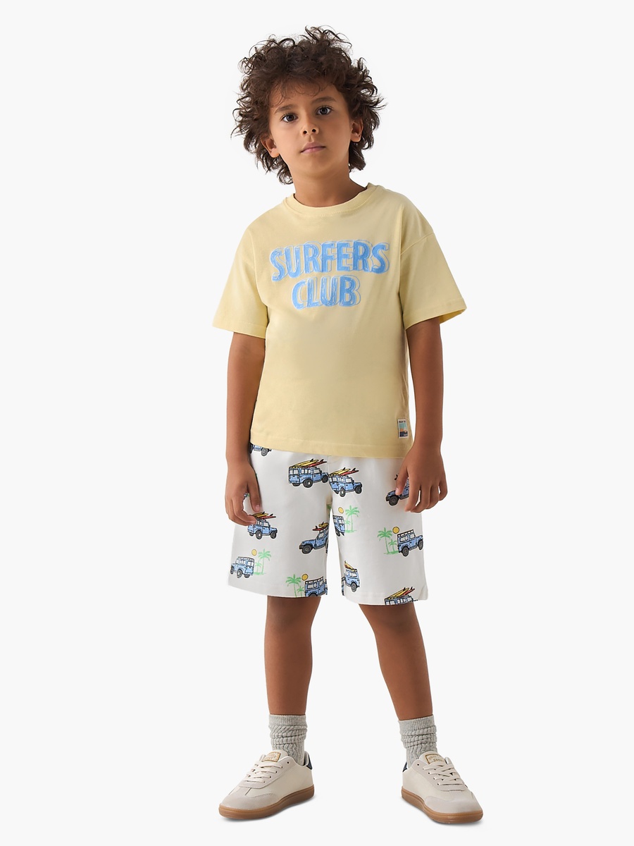 Set of 3 Crew Neck Short Sleeves T-Shirt and Shorts Set with Vehicle Print