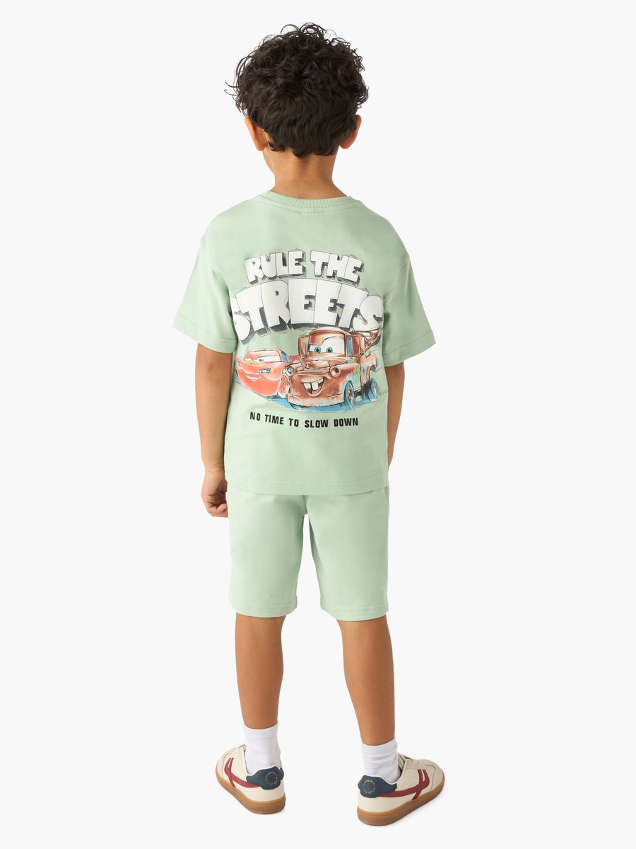 Crew Neck Short Sleeves T-Shirt and Shorts Set with Cars Print