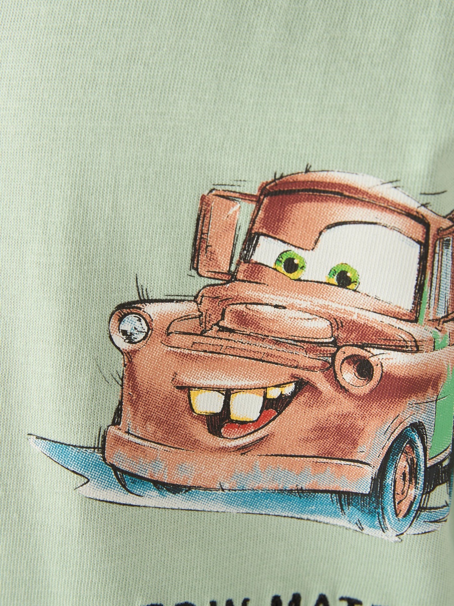 Crew Neck Short Sleeves T-Shirt and Shorts Set with Cars Print