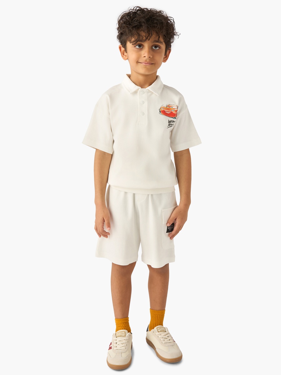 Collared Short Sleeve Polo T-Shirt and Shorts Set with Lightning McQueen Print