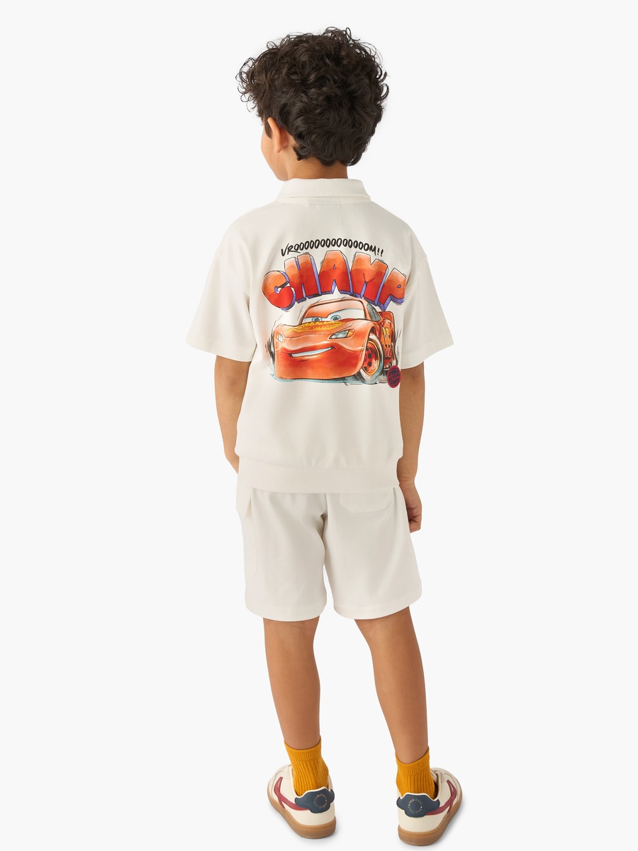 Collared Short Sleeve Polo T-Shirt and Shorts Set with Lightning McQueen Print