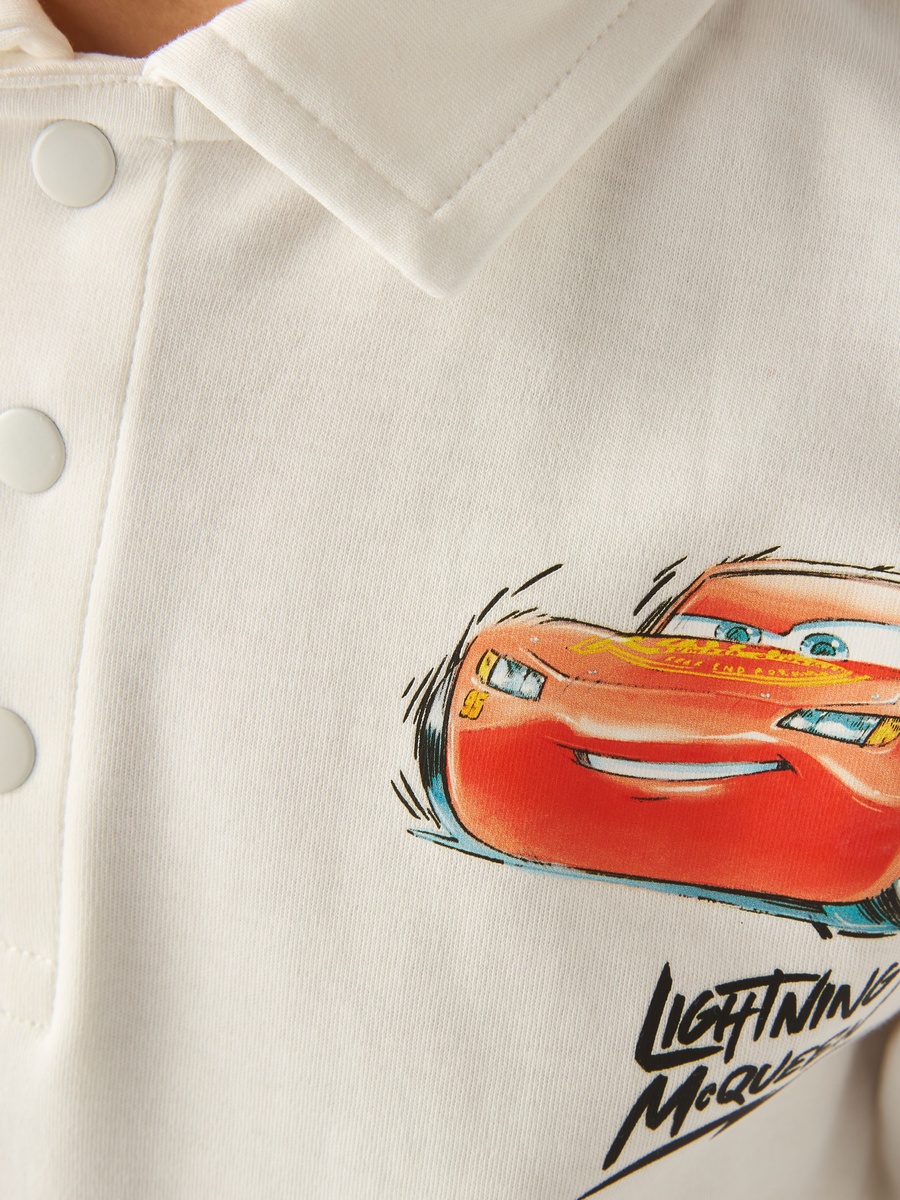 Collared Short Sleeve Polo T-Shirt and Shorts Set with Lightning McQueen Print
