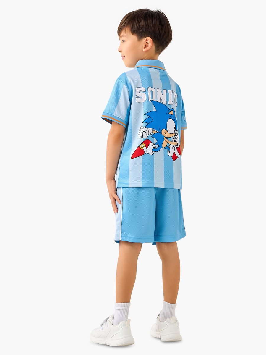 Collared Short Sleeves T-Shirt and Shorts Set with Sonic Print