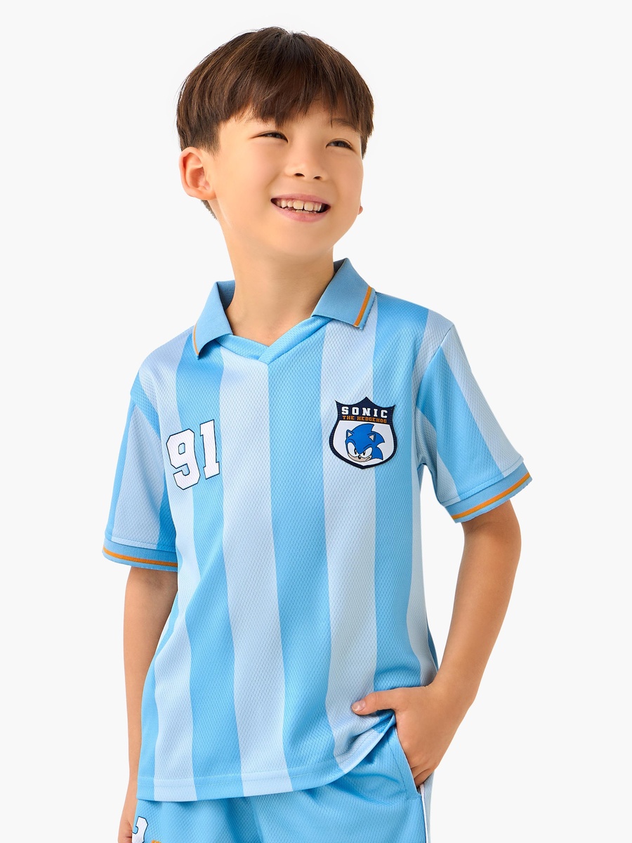 Collared Short Sleeves T-Shirt and Shorts Set with Sonic Print