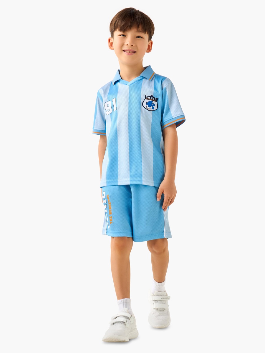 Collared Short Sleeves T-Shirt and Shorts Set with Sonic Print