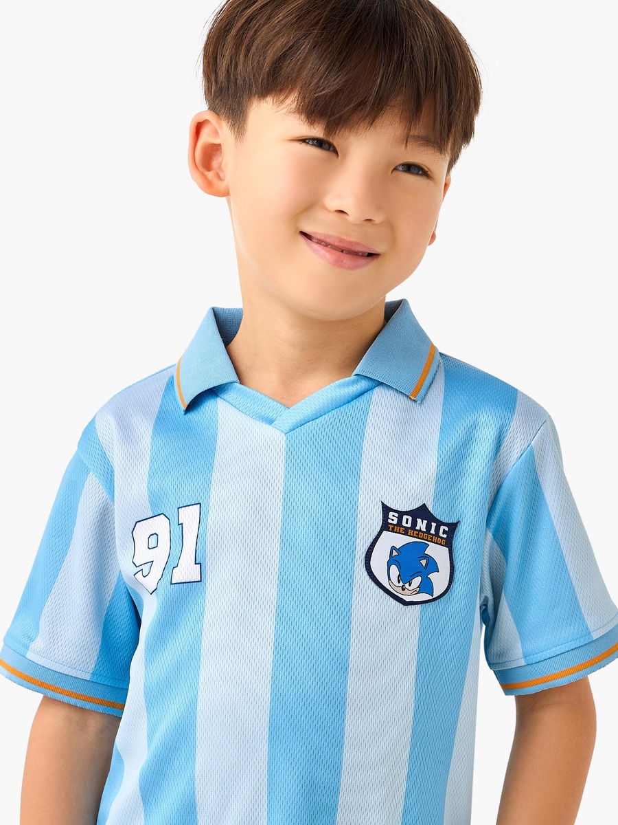 Collared Short Sleeves T-Shirt and Shorts Set with Sonic Print