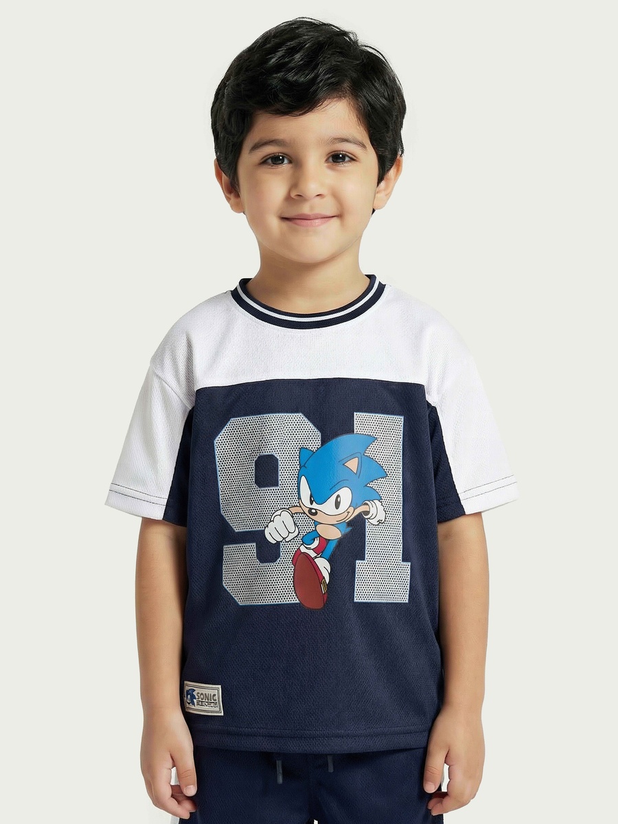Crew Neck Short Sleeves T-Shirt and Shorts Set with Sonic the Hedgehog Print