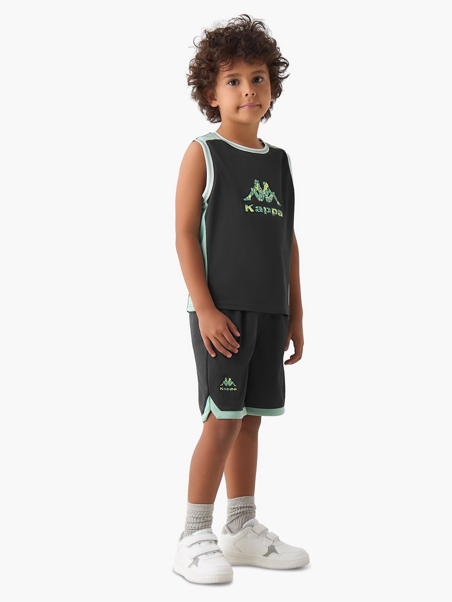 Crew Neck Sleeveless T-Shirt and Shorts Set with Logo Print