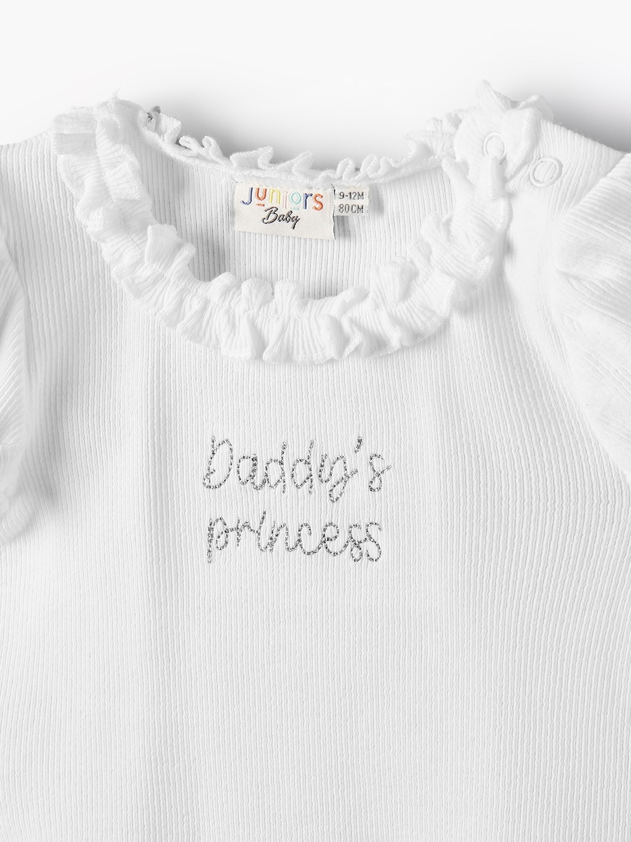 Ruffle Neck Short Sleeves Top and Skirt Set with Embellished Design
