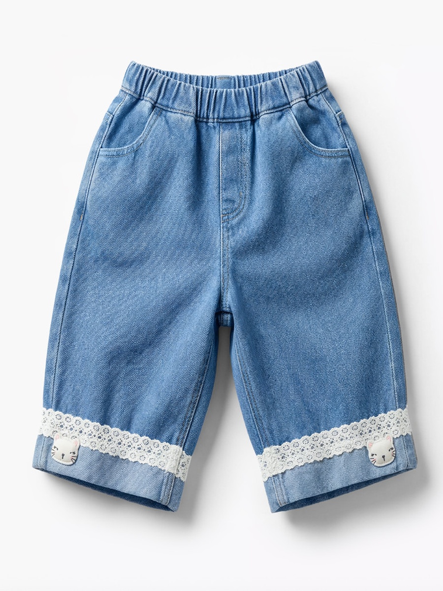 Round Neck Short Sleeves Top and Jeans Set with Bow Detail