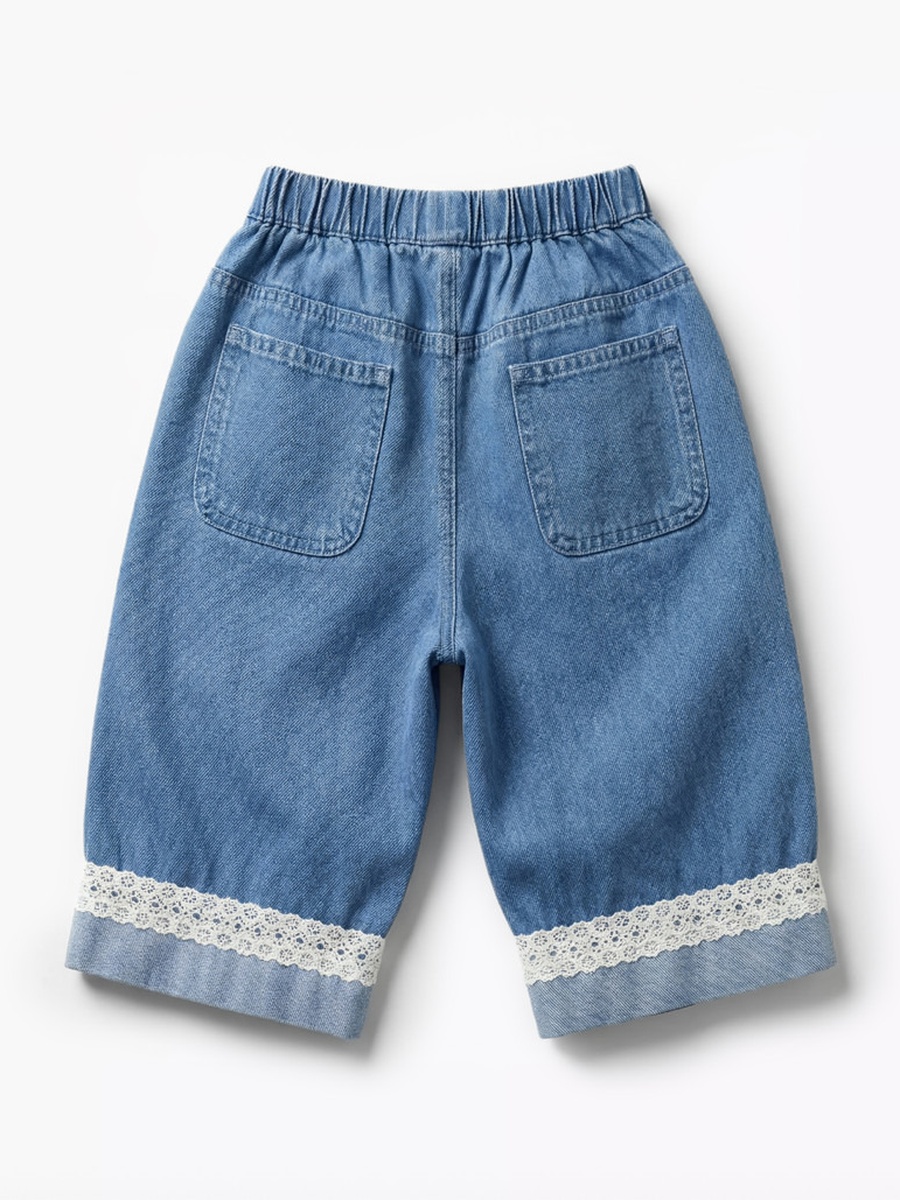 Round Neck Short Sleeves Top and Jeans Set with Bow Detail