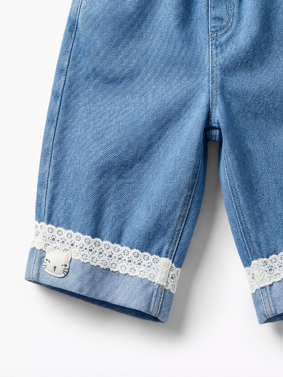 Round Neck Short Sleeves Top and Jeans Set with Bow Detail